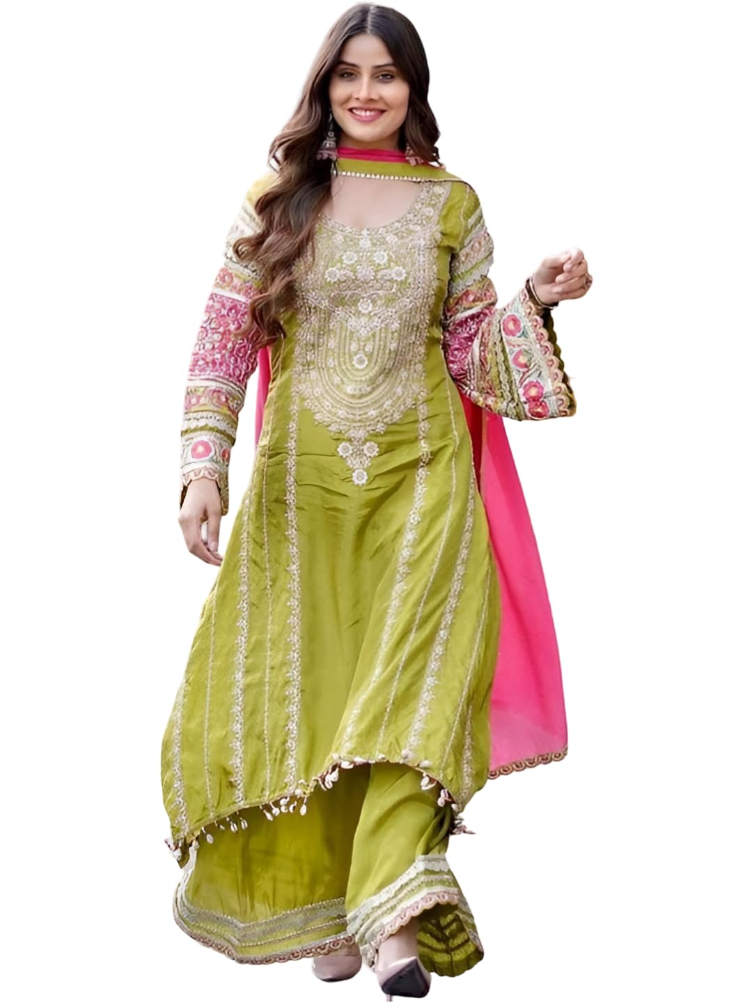 eliindra Women Embroidered Georgette Kurta Set with Organza Dupatta & Palazzo | A-Line Ethnic Suit Set | Designer Traditional Kurta Set with Heavy Work for Women-picture-31