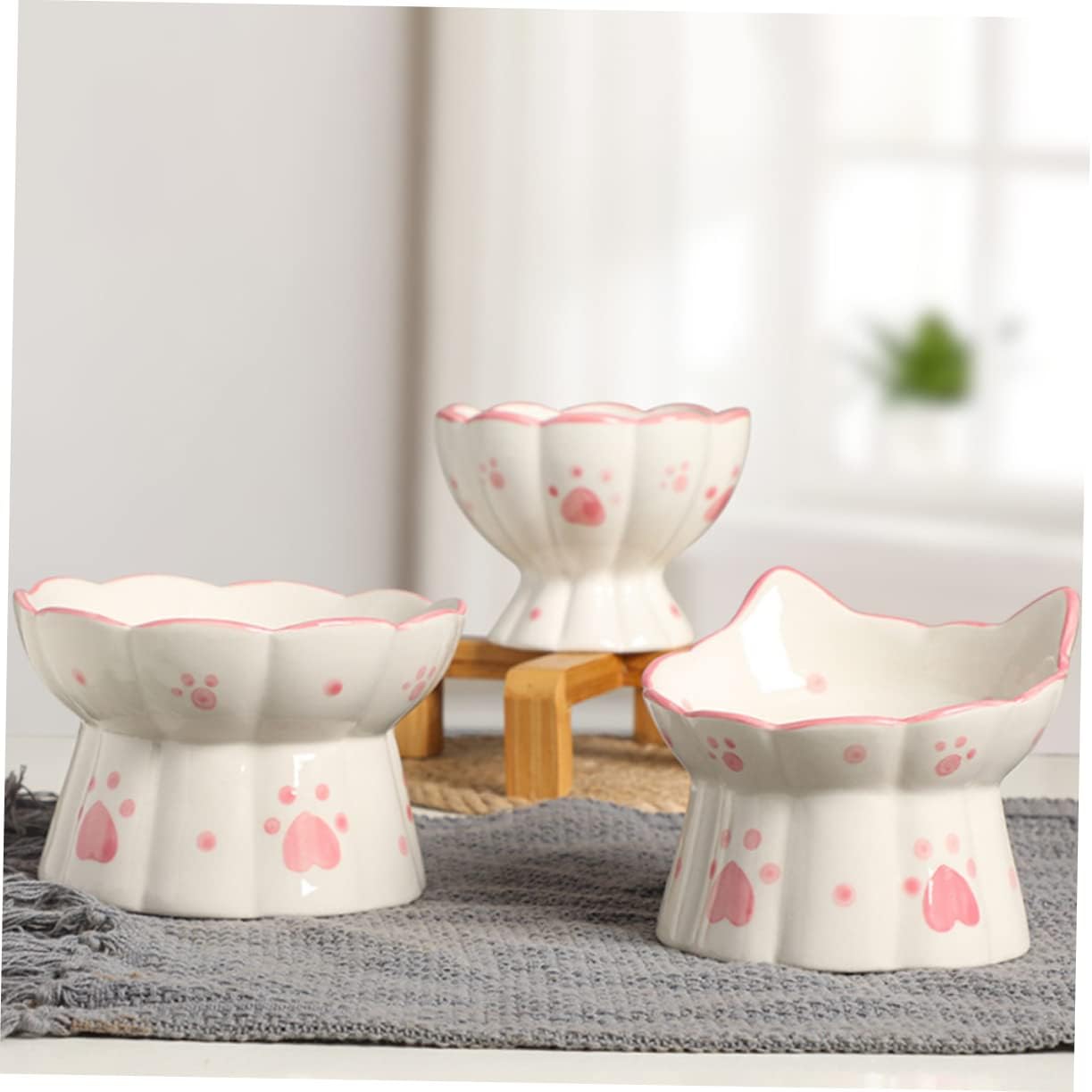 2pcs Elevated Cat Bowl Set Ceramic Neck Protection Bowls for Food Water Non-Tip Design Height Raised for Cats and Kittens