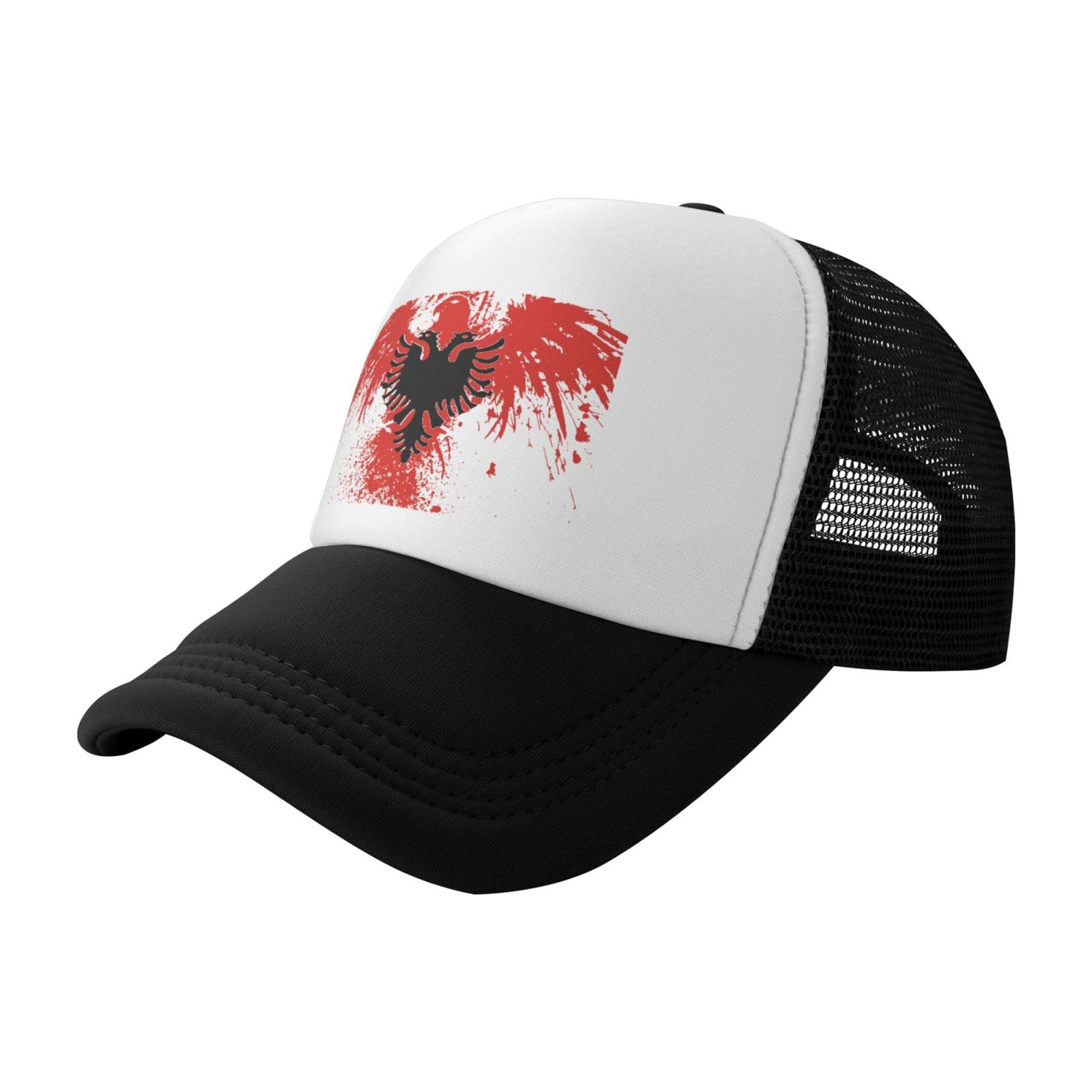 Kwqdozf Unisex Black Albanian Flag Trucker Hat Mesh Baseball Cap