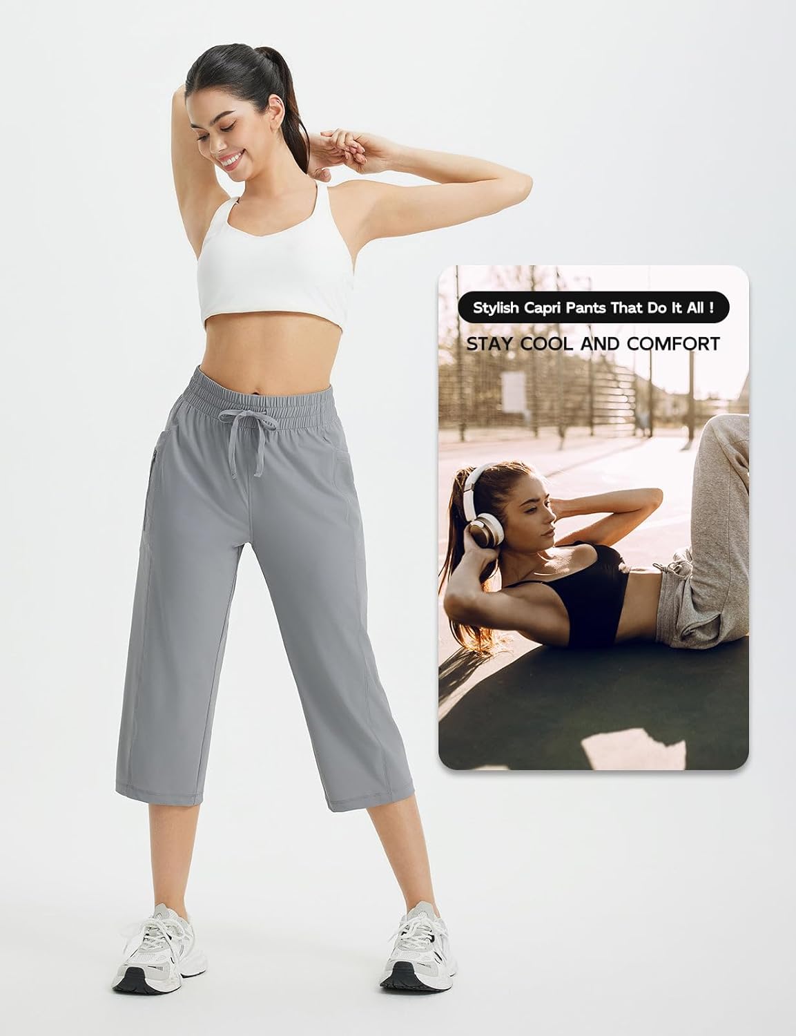 baleaf Women's Athletic Capri Pants Lightweight Quick Dry Stretch Zipper Pocket Travel Casual Outdoor UPF 50+ - Image 7