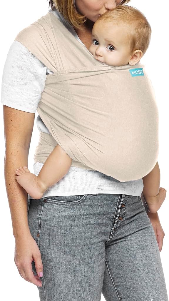 Moby Baby Wrap Carrier Evolution by Petunia Pickle Bottom for Newborns to Toddlers (8-33lbs), Infant Sling Carrier, Hands Free Design, Adjustable for All Body Types (Almond)