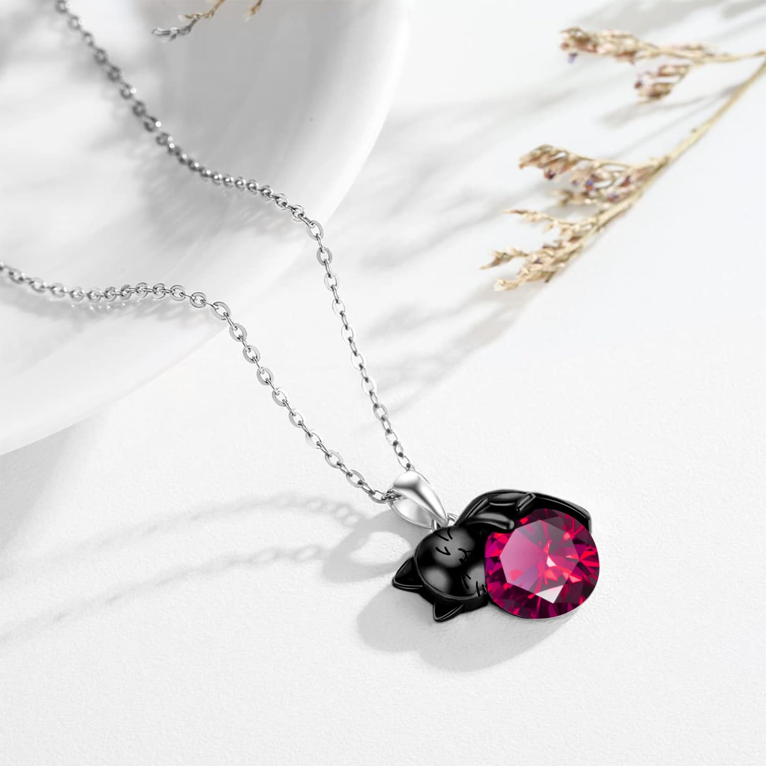 Vadmans Gatto Nero Collana in Argento Sterling Gatto Ciondolo di Pietra Portafortuna Gioielli per Donne Amanti dei Gatti Regali