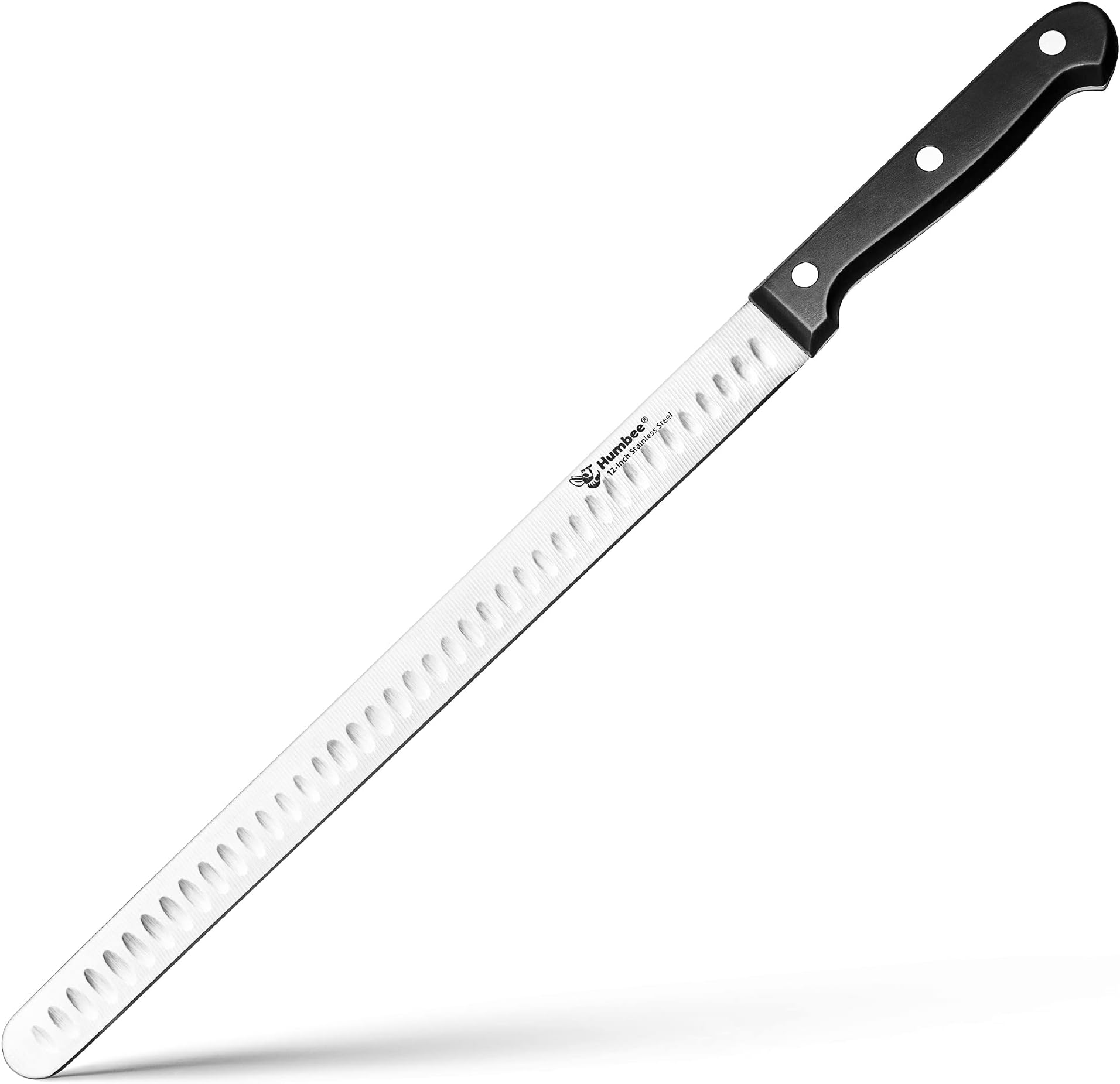 12 Inch Carving Knife with Razor Sharp Granton Edge for Brisket BBQ Meat and Turkey Cutting – Stainless Steel Blade with Ergonomic POM Handle – Long Slicing Knife for Kitchen and Grill