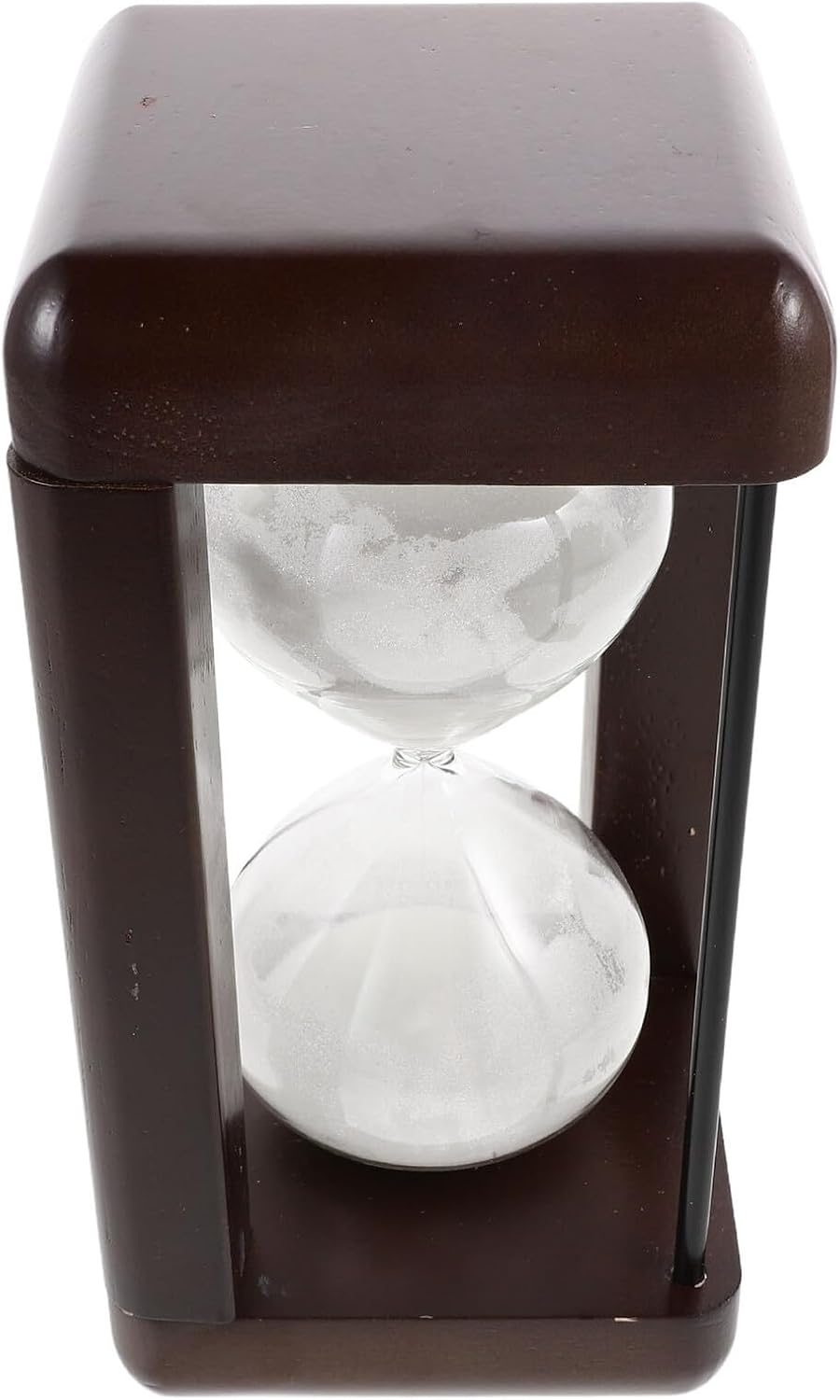Glass Hourglass Timer 60 Minutes White Sand Decorative Sand Timer with Solid Wood Frame for Home Office Kitchen Cooking