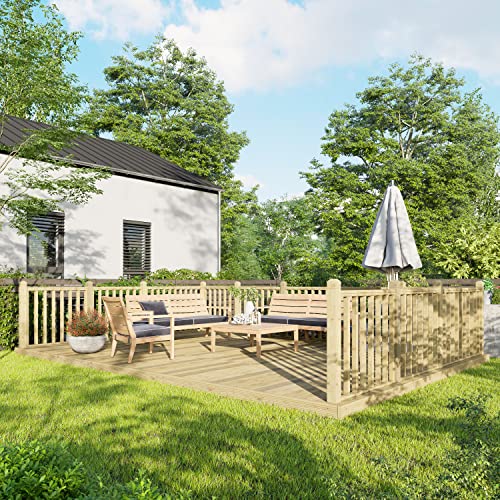 Powersheds High Grade Premium Wooden Decking Kit made from Timber Wood with Hand Rails on Three Sides, Easy Installation, Weather Resistance and Anti-Rot Protection