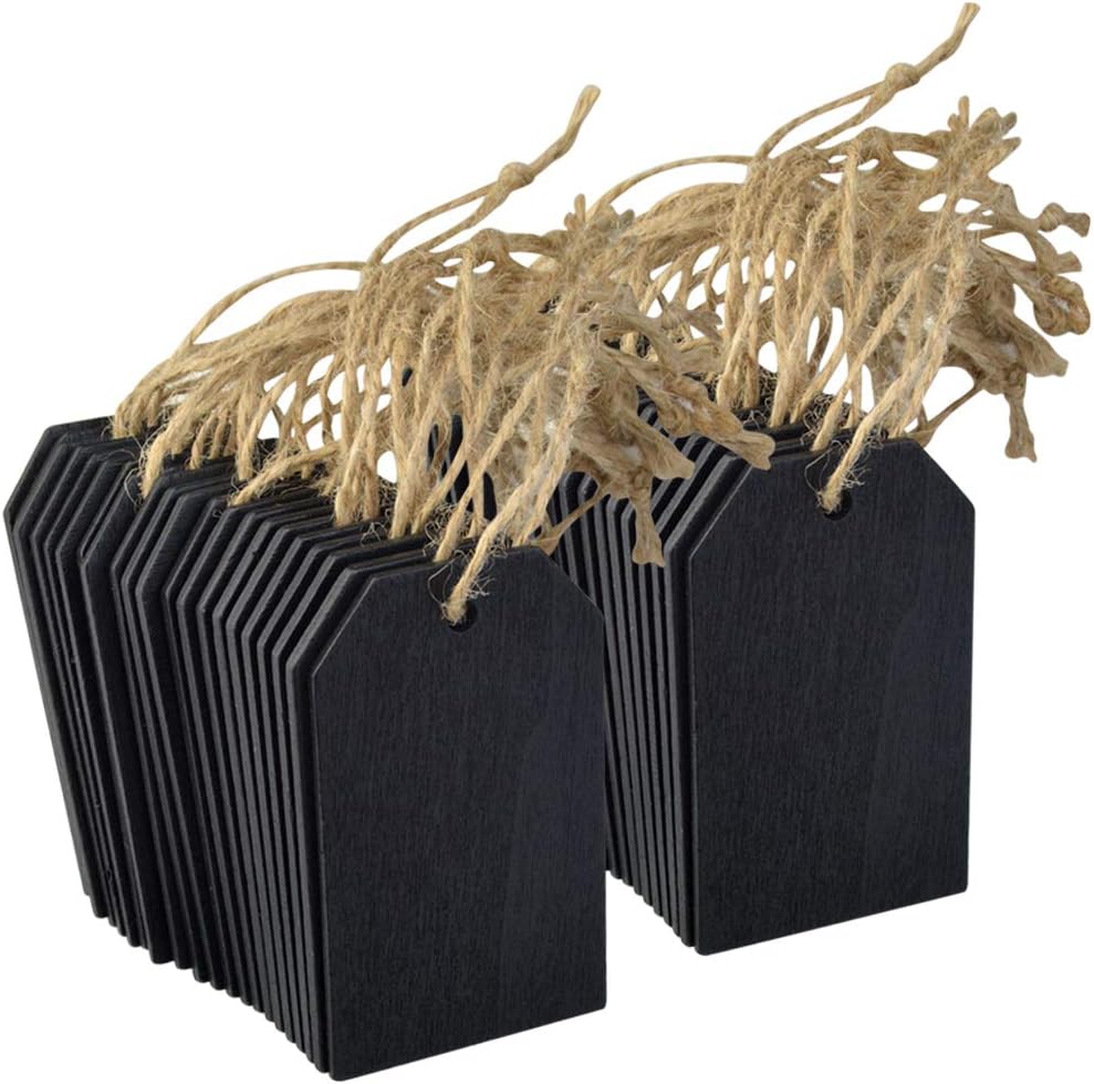 48 Pcs Chalkboard Tags, Topbuti Hanging Wooden Mini Chalkboard Signs Decorative Labels with Twine, Erasable Name Tags Price Tag Message Tags for DIY Craft Wedding Party Decor