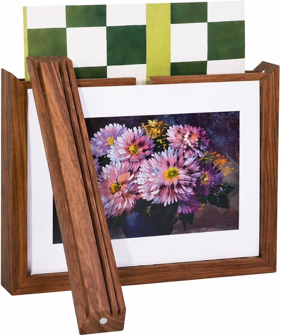 Kids Art Frame Changeable | 8x10 Picture Frame | 100% Real Wood | Classroom Decor | Magnetic Wooden Kids Easy Open Art Frame (Walnut)