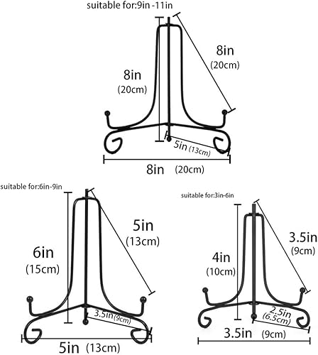 Miniatura 2 de LIONWEI LIONWELI Paquete de 6 soportes de exhibición de hierro, soporte de placa de caballete de hierro negro para mostrar imágenes, platos, libros