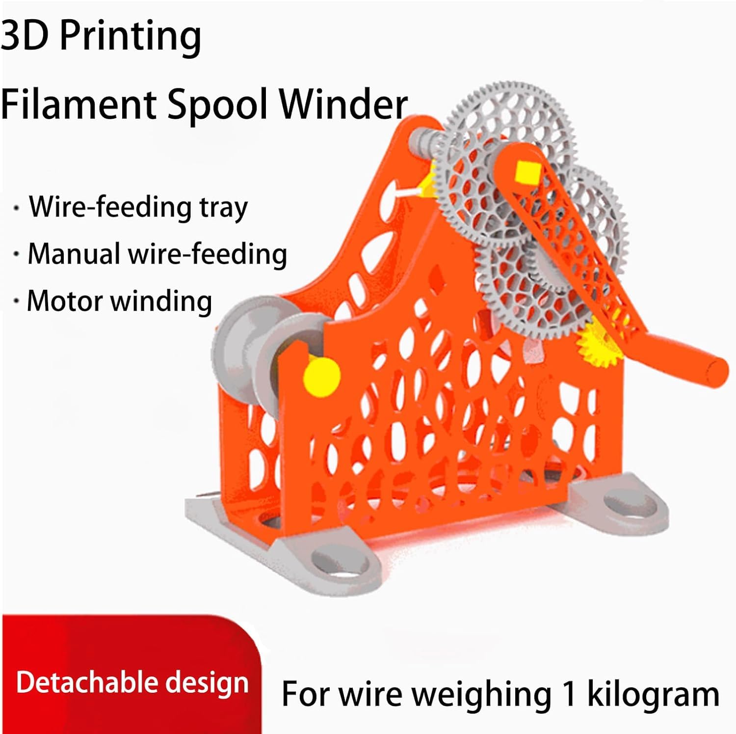 Bobina eléctrica para filamento de impresora 3D, bobinador manual con diseño modular extraíble para bobinas de 1 kg, alambre de soldadura, hilo de coser
