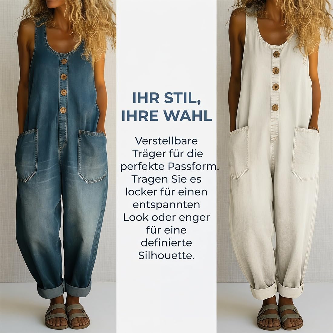 2026 Neu Jeans Jumpsuit Damen, Latzhose Jeans Damen, Damens Latzhose Sommer, Latzhosen Damens, Knopfdesign & Verstellbare Träger, Loose Fit, Atmungsaktiv, Angenehm Tragen, Langlebig
