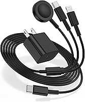 Vista 1 de Cargador para Apple Watch de carga rápida, cable de carga múltiple 3 en 1 con cargador USB C de 20 W, cable de carga iWatch de 6 pies para iWatch