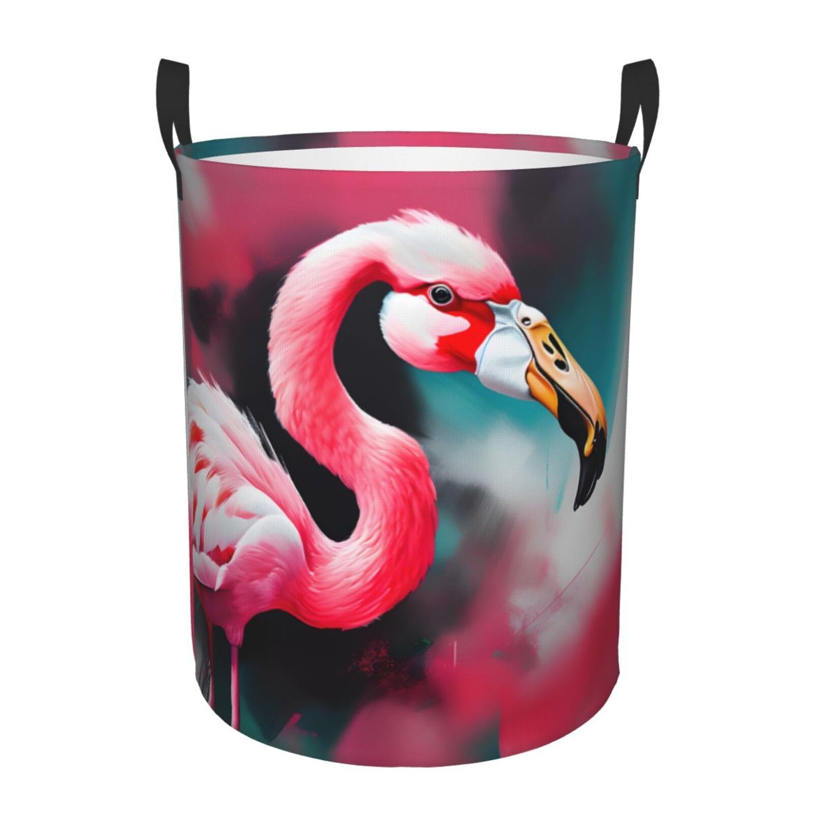 S Collapsible Laundry Hamper Round Painting Flamingo Print Storage