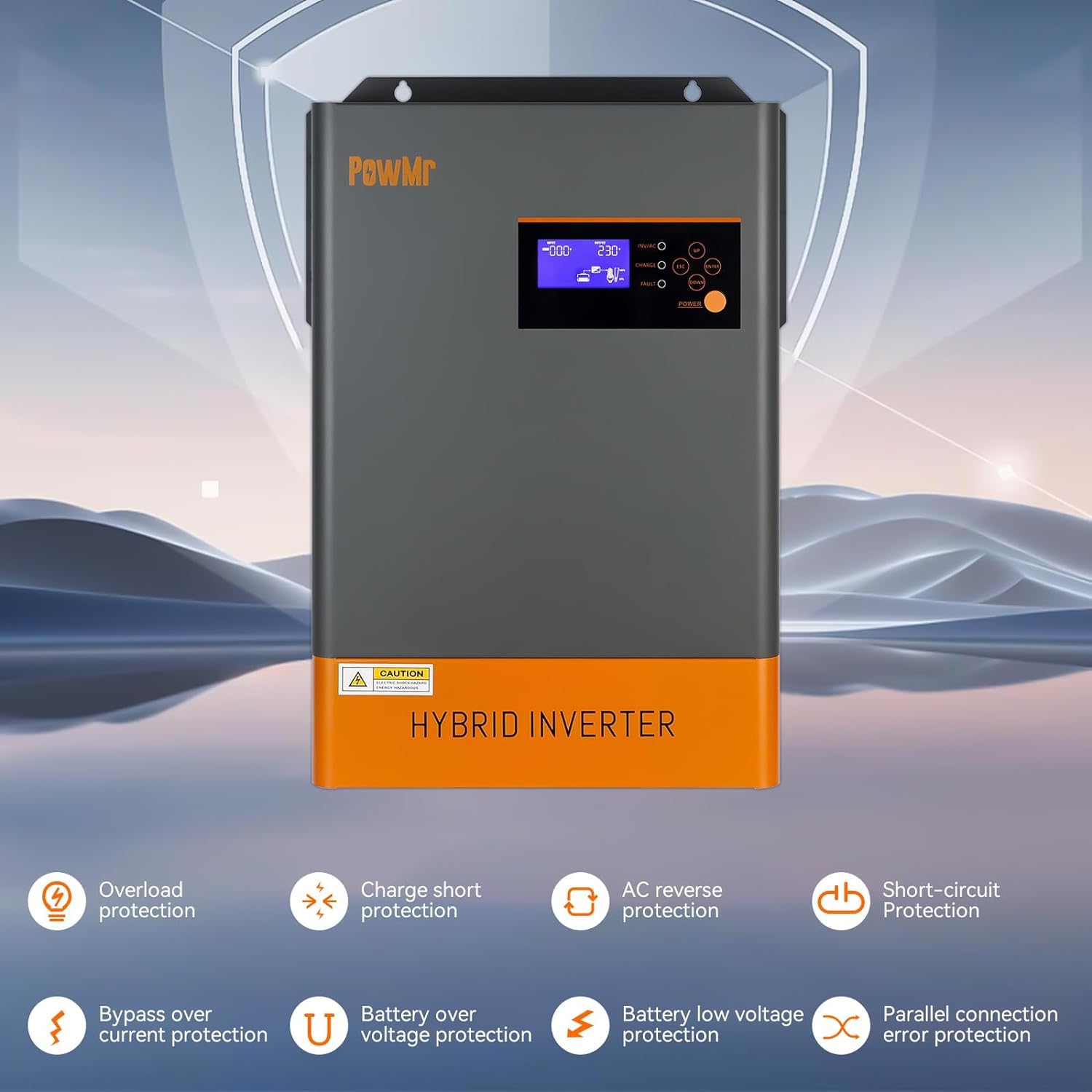 PowMr 6200W Hybrid Wechselrichter MPPT 48V DC zu 220V/230V AC Solar Wechselrichter mit MPPT 120A Laderegler Unterstützung bis zu 12 Geräte parallel, für Bleisäure/Lithium Batterien oder ohne Batterie