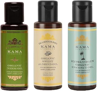 Kama Ayurveda Organic Sweet Almond Oil &amp; Kama Ayurveda Extra Virgin Organic Coconut Oil - 50ml &amp; Kama Ayurveda Organic Nee...