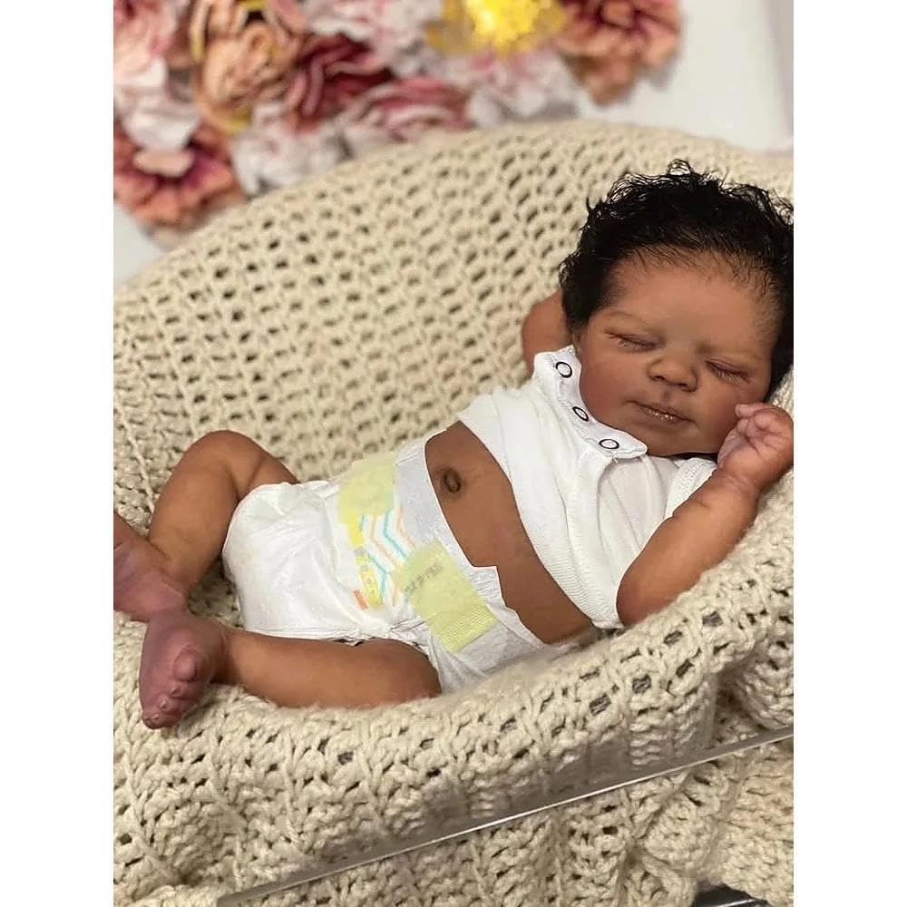 Zero pam Reborn Baby Dolls Black Girl Eyes Closed, 18 Inch Doll