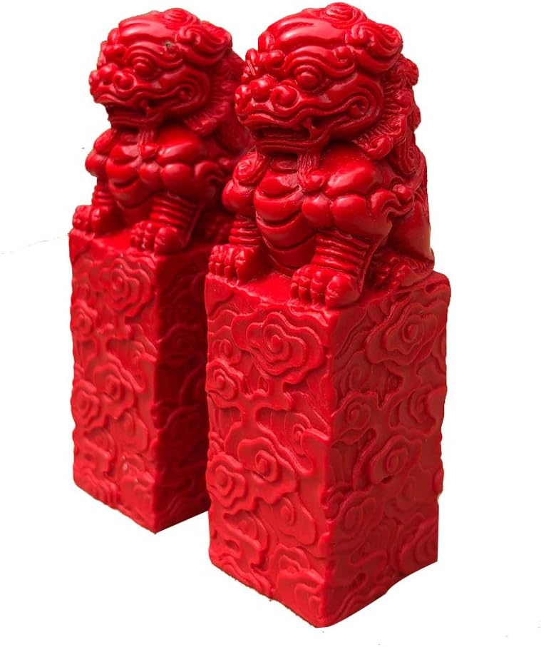 RAHYMA Weiping A Pair of Red Beijing Lions Pair Fu Foo