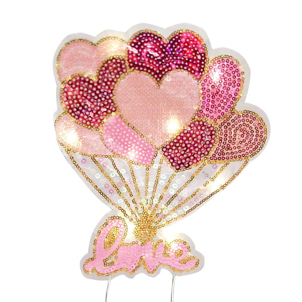 Sequin Led Light Cake Topper, Birthday Party Baby Shower Valentine's Day Cake Decoration (Love Balloon)
