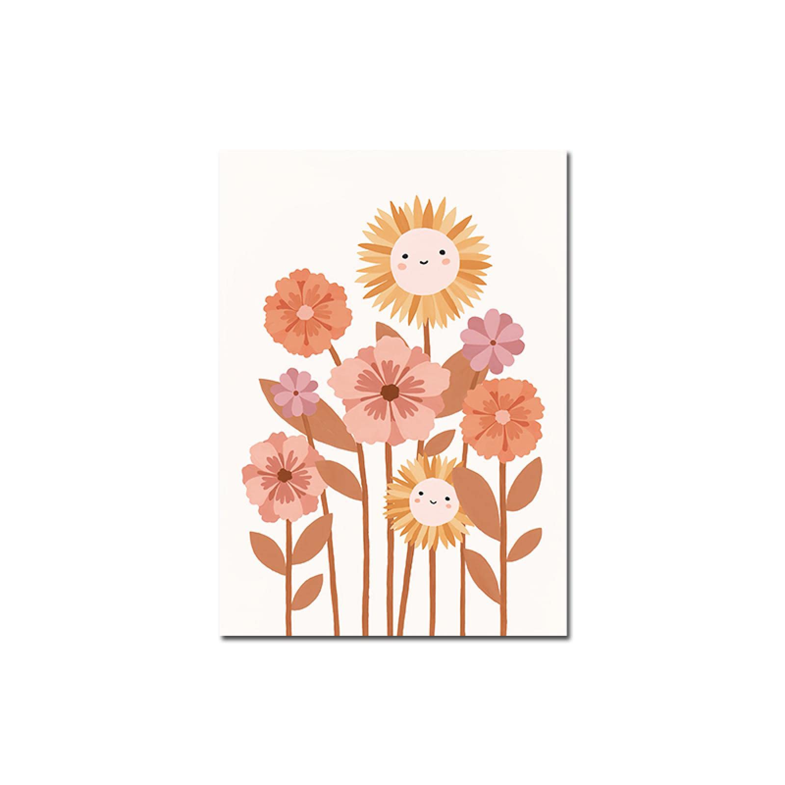 Arte de la pared del cuarto de niños Dibujos animados Nube Sol Flores Arco iris Lienzo Carteles Niños Imágenes Pinturas decorativas Bebé Niños Habitación Decoración 40x70cm (16x28in) x4 Sin marco