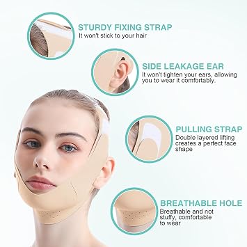 V-Line Lifting Mask, Reusable Double Chin Reducer,Upgrade Ice-Cool Chin Strap,Face Slimming & Jawline Sculpting, Anti-Aging Chin Strap for Firm Lifted Skin, Adjustable Jaw Strap