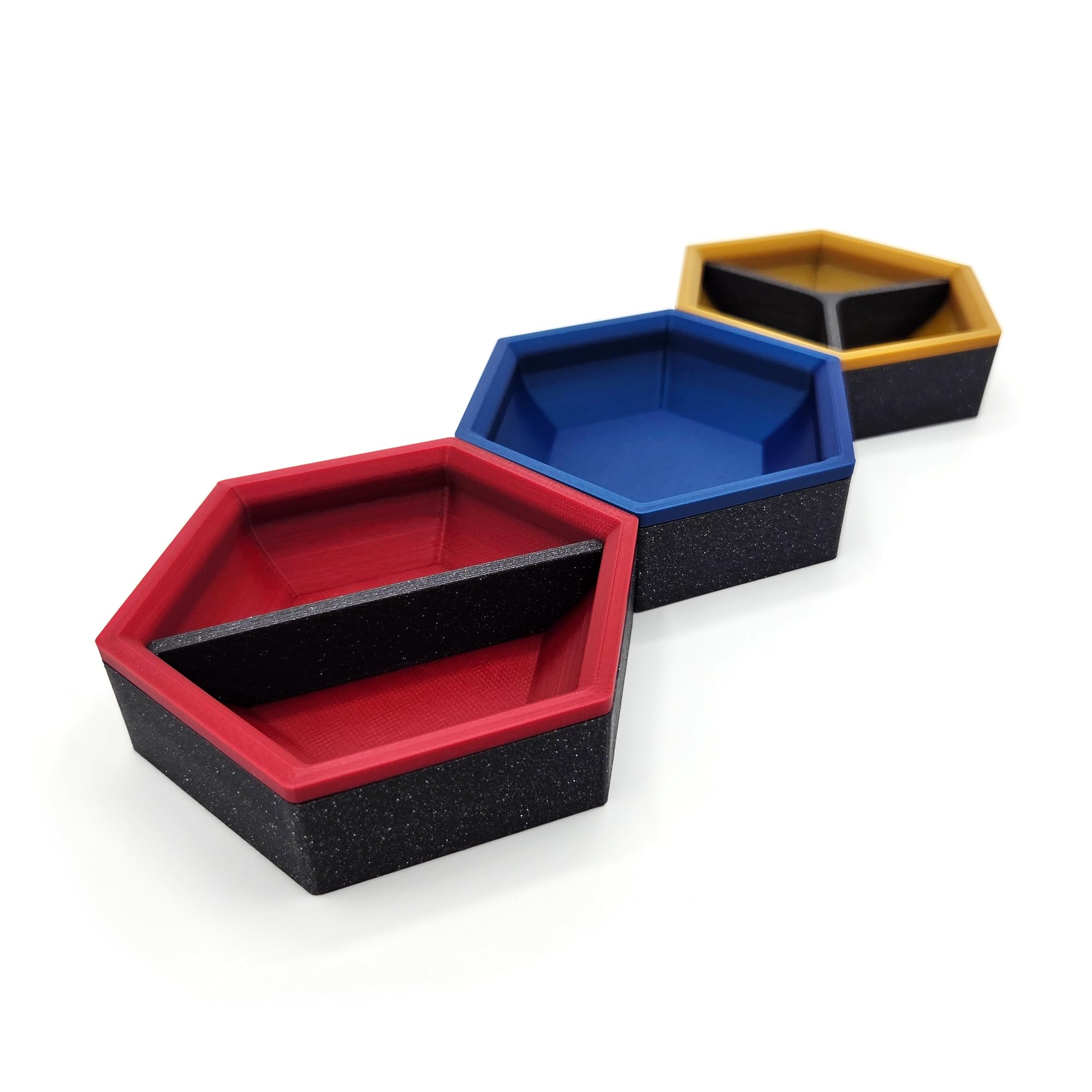 Cuencos Magnéticos Hexagonales – Organizadores Modulares Personalizables para Juegos de Mesa (Set de 4 Piezas - Acabado Silk)