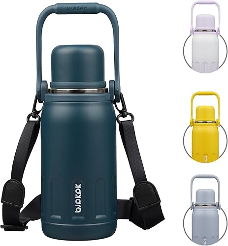 Miniatura 36 de BJPKPK - Botella de agua térmica aislada de 40 onzas con tapa y asa de transporte, botellas de agua de acero inoxidable de doble pared para