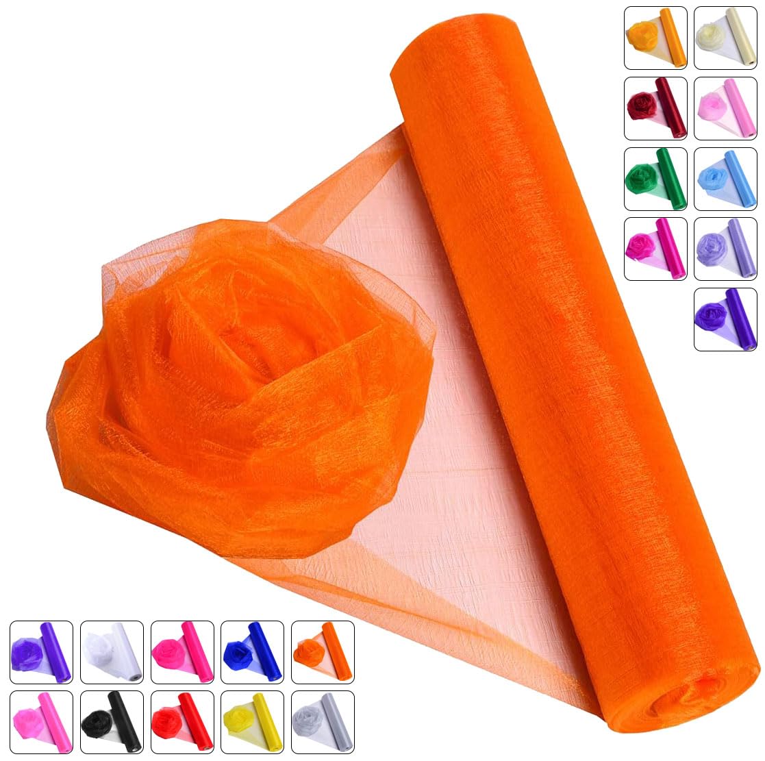 Crystal Organza Fabric Tulle - 16" by 50 Yards Sheer Fabric for Wedding Party Decoration Bridal Shower Tutu Roll Netting Spool Ribbon Wrapping (Orange)