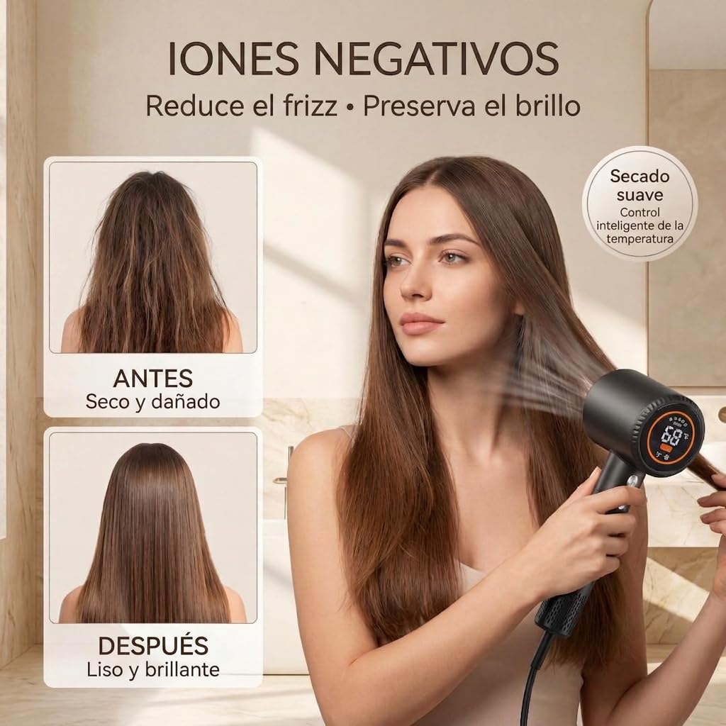 Secador de pelo iónico profesional Verloria, 110.000 RPM, motor sin escobillas de alto rendimiento para un secado ultrarrápido, tecnología de iones 500M, funcionamiento silencioso, con difusor magnéti