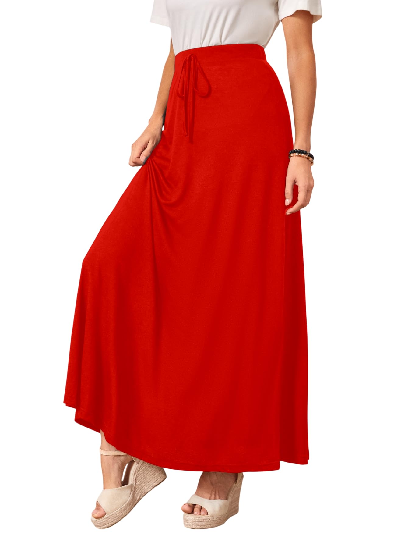 kateclo Women’s High Waisted Maxi Skirt – Casual A-Line Long Skirt with Drawstring Elastic Waist, Flowy Comfortable Lounge Skirt for Summer, Travel & Everyday Wear-picture-40