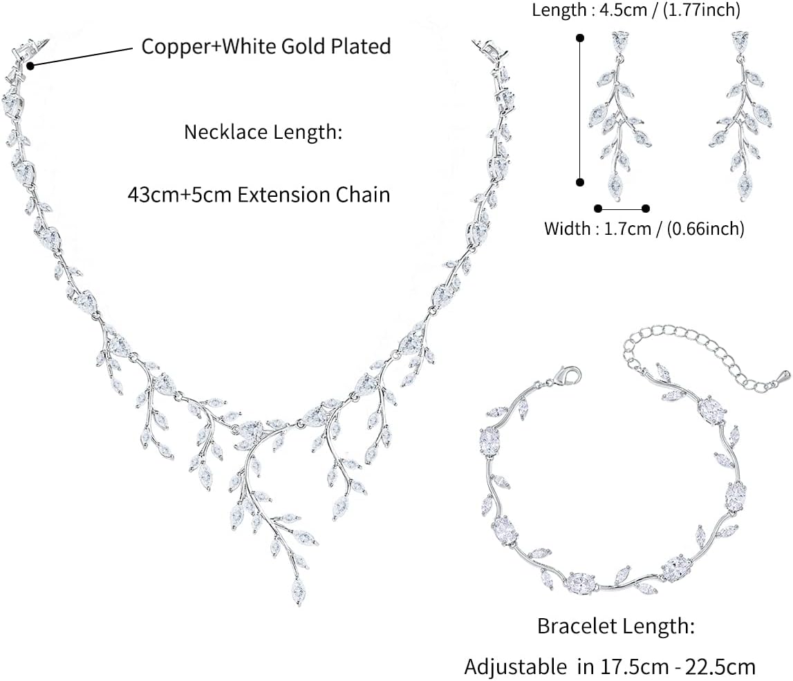 Bridal Wedding Jewelry CZ Set Marquise Teardrop Cubic Zirconia Pendant Necklace and Dangle Earring Bracelet Sets for Women