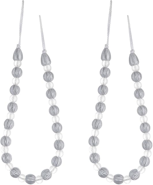 VORCOOL, Pack of 2 Curtain Tiebacks, Acrylic Pearl Curtains, Tied Buckle, Window Curtain, Decoration, Silver And White