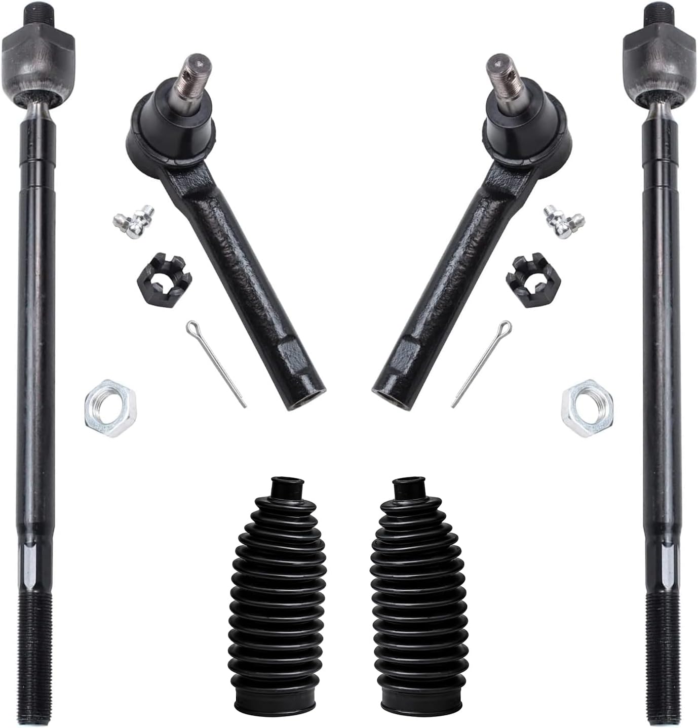 Detroit Axle - Front Suspension Kit Outer and Inner Tie Rod, Rack Boots for 2004-2009 Nissan Quest