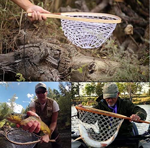 Mounchain Fishing Net, Wooden Frame Fish Net with Clear Soft Rubber Mesh for Trout Fishing Catch and Release - Thumbnail 2