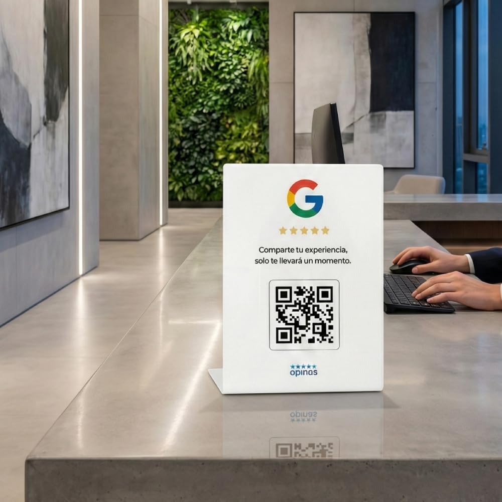 Genérico OPINAS Soporte QR Reseñas Google + App con IA para Responder Reseñas - Stand Reseñas - Cartel Opiniones Google