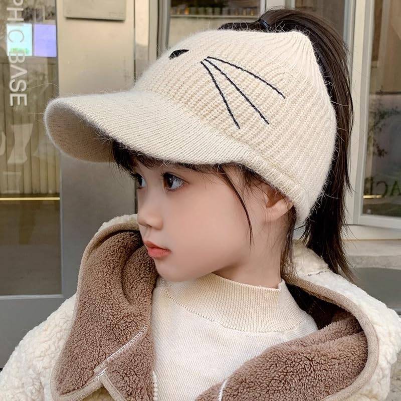 Toddlers Knit Beanie Hat for Baby Girl Winter-Warm Elastic Sports Empty-Top Ponytail Visor Cap for Tennis Running3