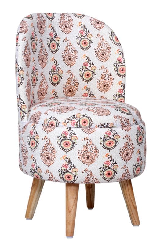 Image of Ottoman for Living Room, Velvet Round Foot Rest Stool, Wooden Legs Chair for Sitting, Ottoman for Bedroom & Makeup Room Decor | Chair (18 inchx18 inchx32 inch), Puffy (16 inchx16 inchx17 inch) | More Pankh