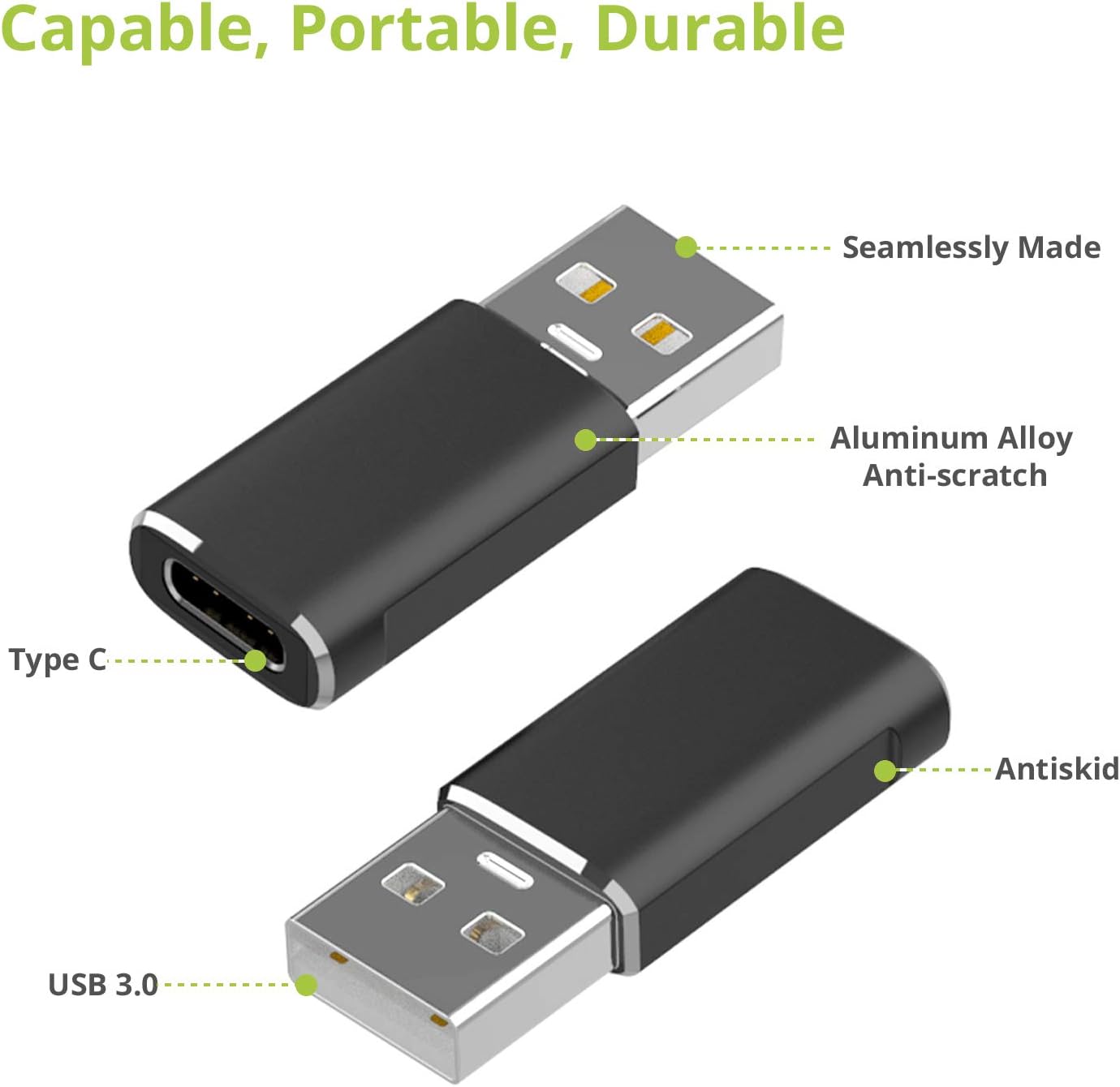 USB C Female to USB 3.0 Male Adapter(2-Pack), BrexLink Type C to USB A Adapter, Compatible with Laptops, Power Banks, Chargers, and More Devices with Standard USB A Ports (Black)