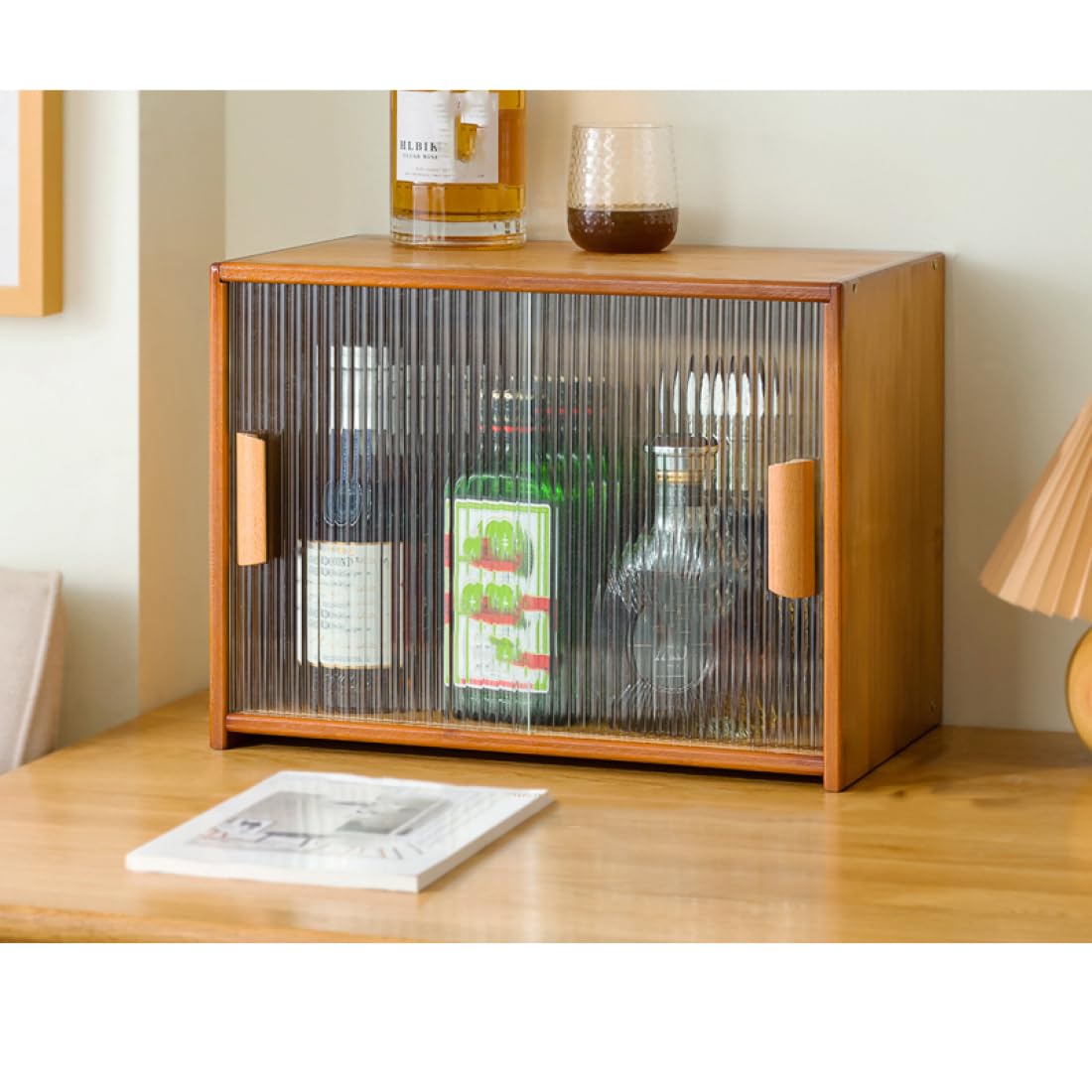 Amazon｜MJKQ9 食器棚 カウンター上収納 木製 2段 収納棚 2ドア ライトウッド 2ドア 収納キャビネット