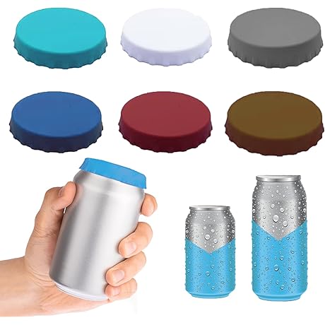 Soda Can Covers Lids Set of 6 - 2.1" Reusable Silicone Slim...