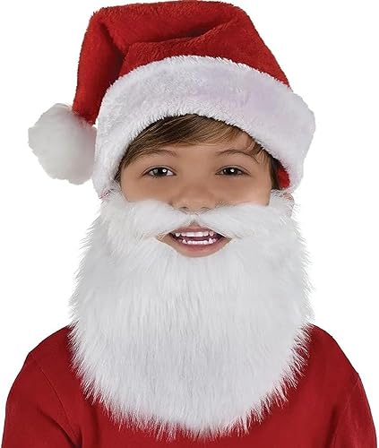 Barba de Papá Noel roja y blanca para niños, 1 pieza, adorable y acogedora, perfecta para disfraces de vacaciones, juegos de temporada y eventos