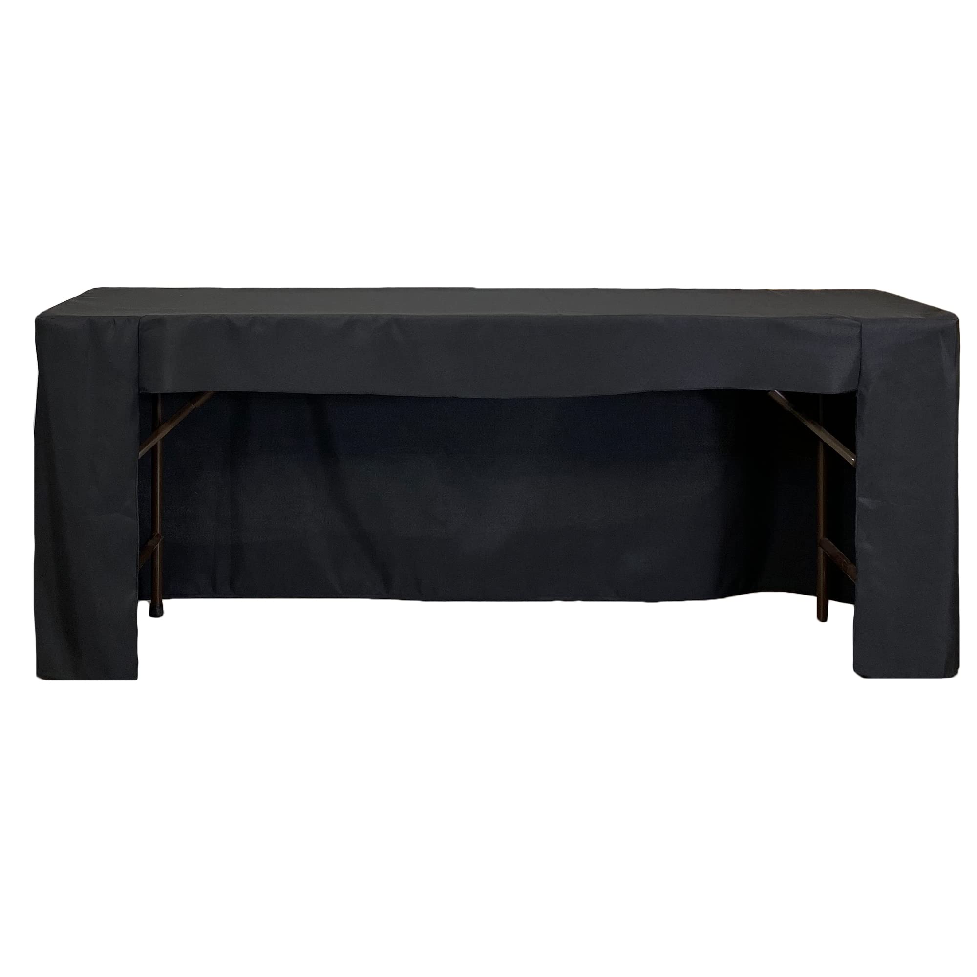 YOUR CHAIR COVERS - 6 ft X 18 inch Fitted Open Back Polyester Rectangular Tablecloth - BlackOEKO-TEX STANDARD 100