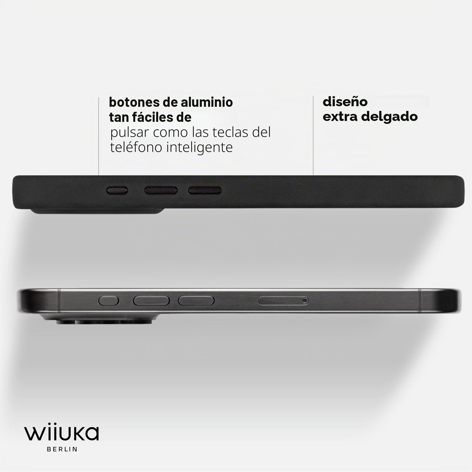 WIIUKA Funda para iPhone 15 Pro Max, piel de Alemania, funda de piel extrafina, funda premium para teléfono móvil, funda, Qi, vintage negro