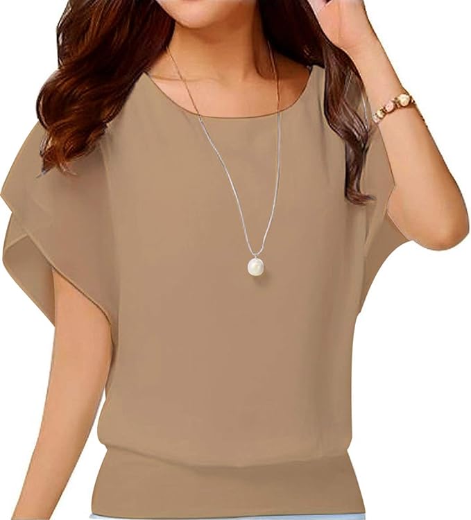 VIISHOW Women's Summer Loose Casual Short Sleeve Chiffon Top T-Shirt Blouse