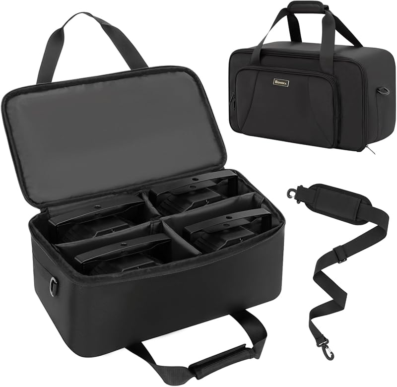 Bolsa de iluminación de escenario para 4 luces PAR, bolsa acolchada con divisores extraíbles | Estuche de almacenamiento de luces para DJ para focos y equipos de escenario, bolsillos externos para accesorios, asa de transporte y correa para el hombro, solo bolsa