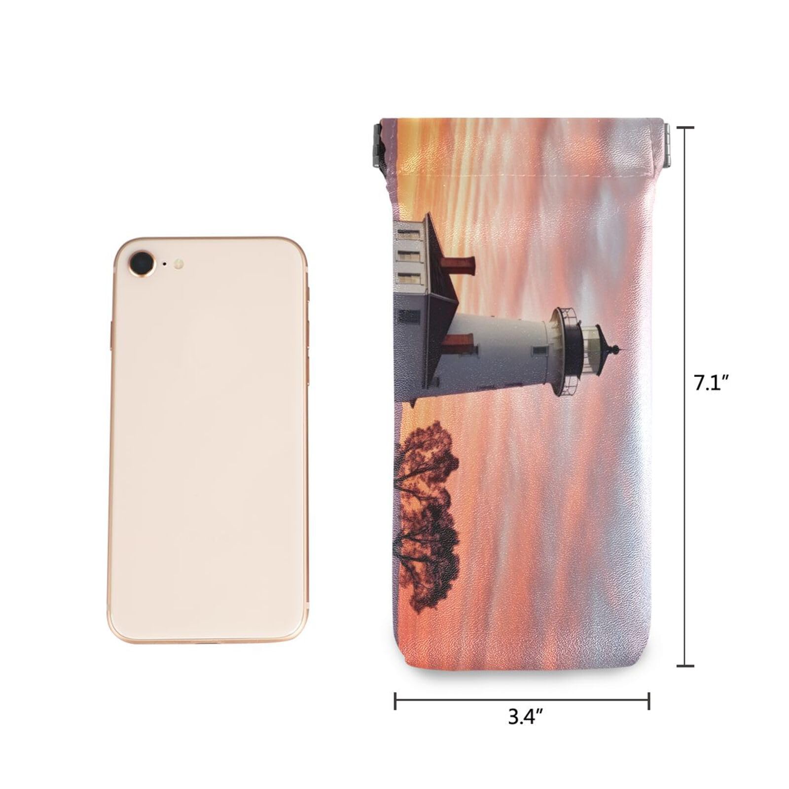 FLildon Seacoast Lighthouse Eyeglasses Pouch Squeeze Top Sunglasses Case Soft PU Leather Eyeglass Bag for Men Women