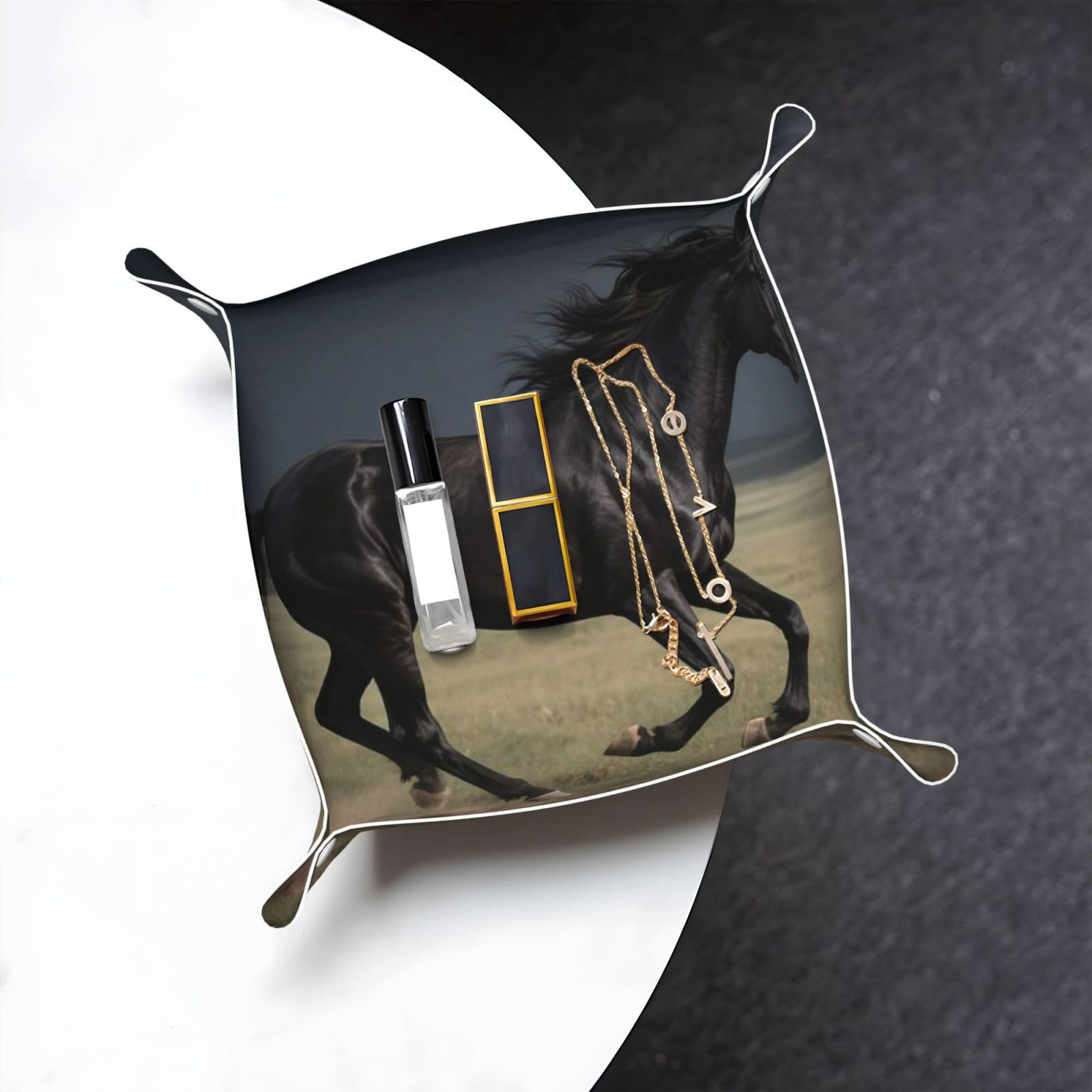 Horse Valet Tray Organizer Pu Leather Travel Catchall Tray Organizer Portable Jewelry Tray Storage Keys Tray for Entryway Table Coins Watches Candy