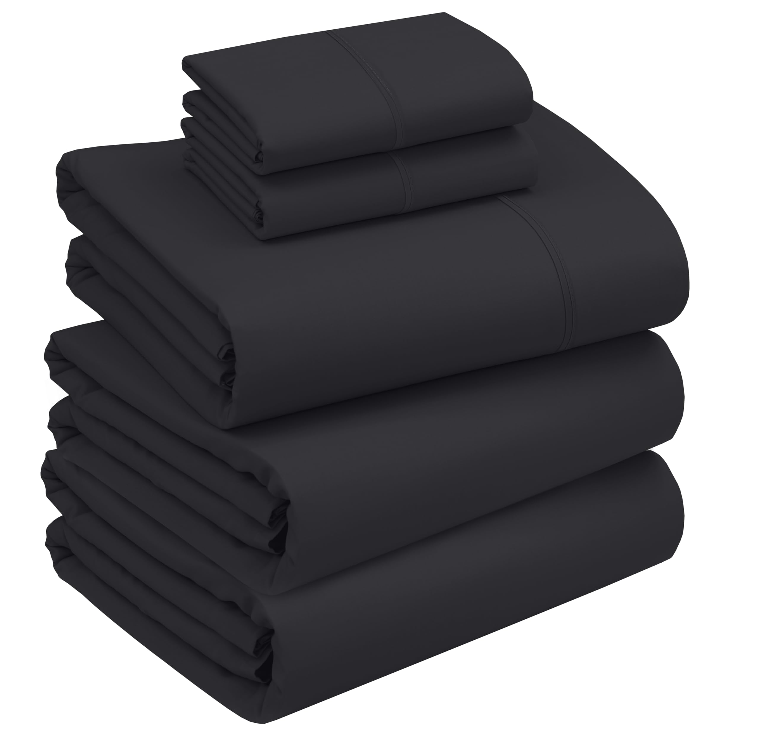 RUVANTI 100% Cotton Split King Sheets, Percale Sheet Set, Jet Black