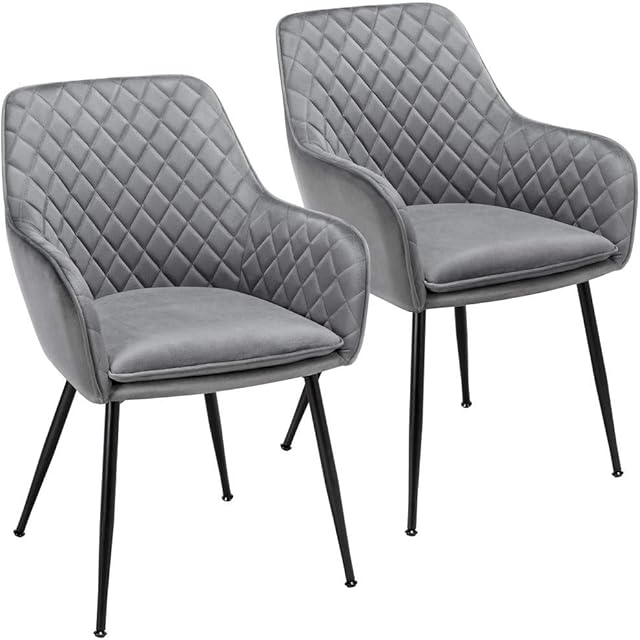 Yaheetech 2pcs Fabric Dining Chairs Velvet Armchair Stylish Tub Chairs with Metal Legs Upholstered Seat for Living Room/Kitchen/Counter Lounge Gray