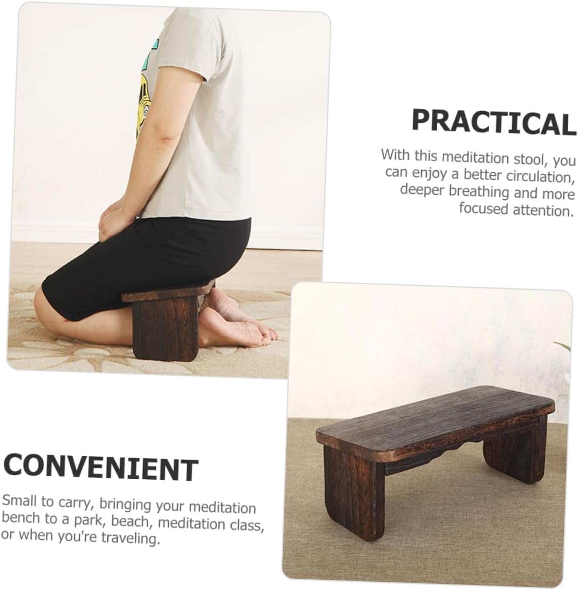 Ergonomic Kneeling Chair Foldable Bench Small Stool Meditation Chair Wood Temple Stool