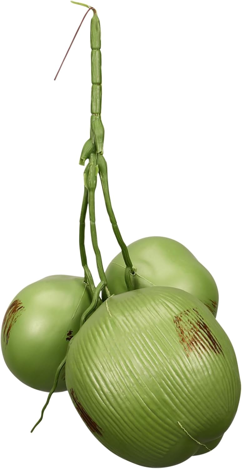 1 Bunch Artificial Fake Coconuts with Lifelike Faux Fruit Decorations for Tropical Hawaiian Party Photo Props Farmhouse Home Decor Green