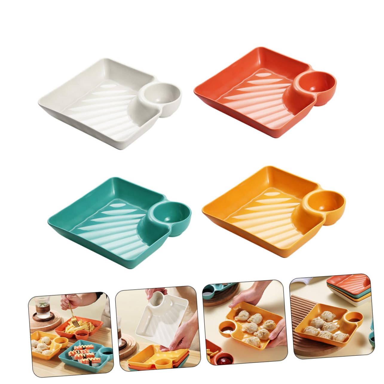 BRIGHTFUFU 4pcs Pp Snack Plate Shrimp Plate with Sauce Glass Bowls Dumpling Serving Dishes Breakfast Plates Compartment Plates Dumpling Serving Plate Deep Plates Dipping Bowl Japan Dumplings